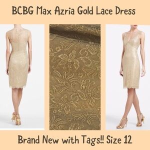 BCBG Max Azria Champagne Gold Lace Dress size 12-NWT